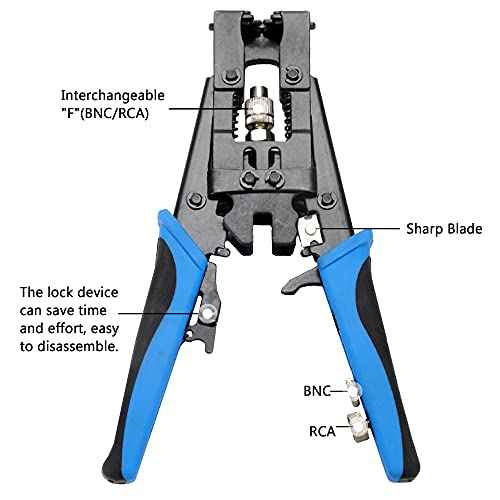 Coax Cable Crimping Kit Adjustable Tool Set Coaxial Cable Crimping Tool for RG59 RG6 F BNC RCA with 20 PCS F Compression Connectors
