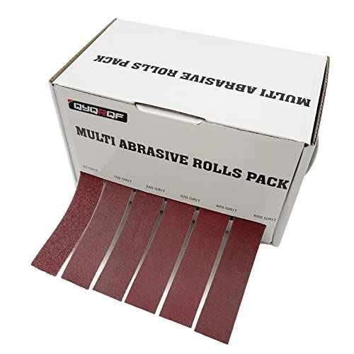 Emery Cloth Roll, 6 Grits Abrasive Sandpaper Rolls Assorted Sand Paper with Dispenser for Woodworking Automotive Metal Polishing, 80 150 240 320 400 600 Grits Per Roll 8 Meters