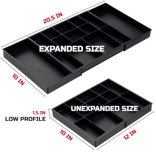 ONREVA Tool Box Organizer Tray Divider Set, Expandable Large Toolbox Storage Tray Kit, Rolling Tool Chest Drawer Bins, Hardware Screwdrivers Pliers Organization, 2pcs low profile Trays.