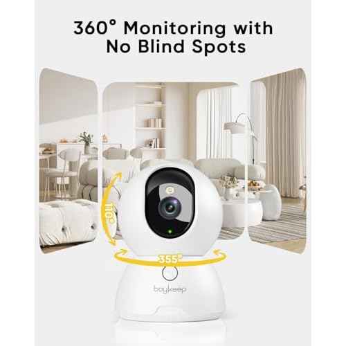 BoyKeep 2K Cameras for Home Security, 2-Pack Indoor Camera with Night Vision, Pet Camera Indoor with Phone App, Motion Detection, 2-Way Audio, Cloud/SD Card Storage, Compatible with Alexa
