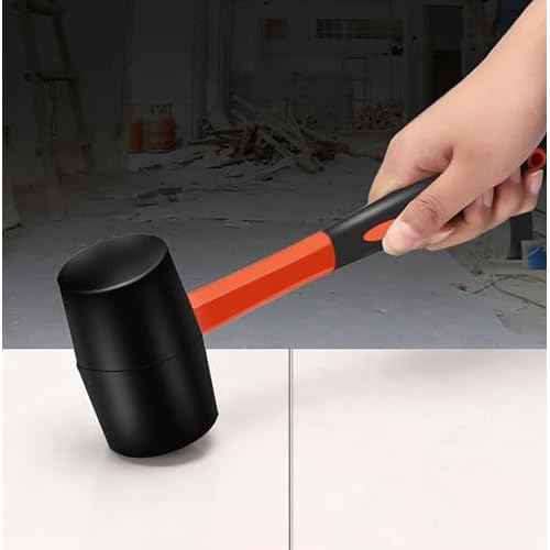 16 oz Rubber Mallet Hammer with Shock-absorbing Fibre Handle Soft Blow Tasks without Damage Double-Faced Soft Mallet for Camping, Flooring, Tent Stakes, Woodworking (16 oz)
