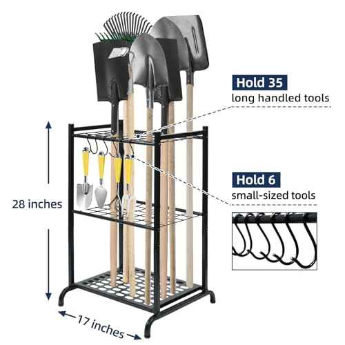 Garden Tool Organizer and Storage, Yard Tool Organizer for Garage Up to 41 Tools, 3-tire Yard Tool Holder Holding Long Handled Tools for Shed Garden Outdoor