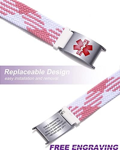 Personalized Sport Medical Alert Bracelets for Women Men - Custom Medical ID Bracelets with Free Engraving - Hook and Loop/Elastic/Stainless Steel/Silicone Watch Wristband Emergency Bracelet