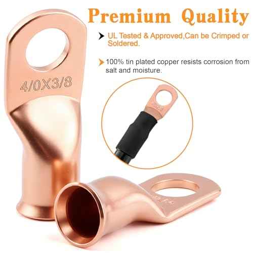 240Pcs Battery Cable Terminals Crimp Connector AWG8 4 6 2 1 1/0 2/0 4/0 Gauge 1/4 5/16 3/8 1/2 inch Copper Ring Lugs Wire Ends Assortment with 3:1 Heat Shrink Tube kit in Two-Side Box