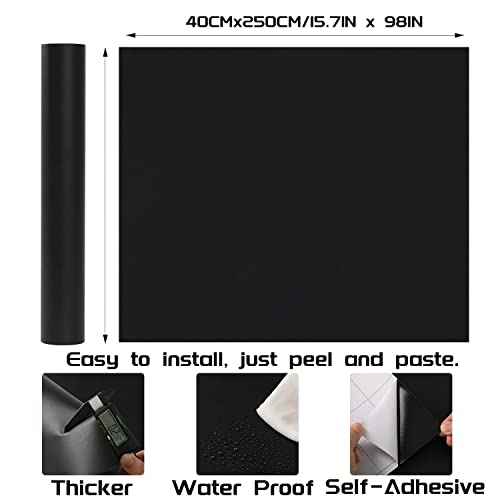 Black Contact Paper - 15.7 x 98 Inch Peel and Stick Wallpaper, Matte Black Wallpaper, Self Adhesive and Removable Decorative Contact Paper for Cabinets,Stand Liner, Table and Door Makeover Decor