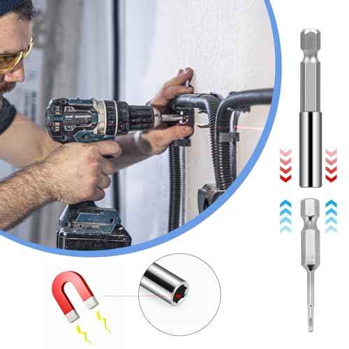 3PCS Magnetic Drill Bit Extension Holder 1/4" Hex Shank Magnetic Screwdriver Bit Holder S2 Steel Impact Driver Bit Set for Automotive Maintenance DIY Repair Work, 2, 4, 6-inch Extensions