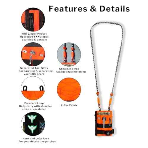 VIPERADE VE16R EDC Pocket Pouch with Strap, 5 EDC Pocket with 2 Zipper Pockets, Pocket Ogranizer for Men, Small EDC Sling Organizer Bag, Slim EDC Wallet Multitool Pocket Pouch (XPAC-Hot Orange)