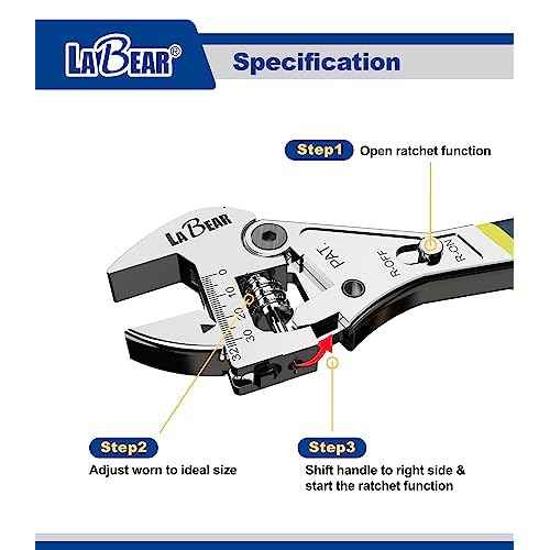 LABEAR- 10 inch long x 1-1/4 inch(32mm) Adjustable Ratchet Wrench