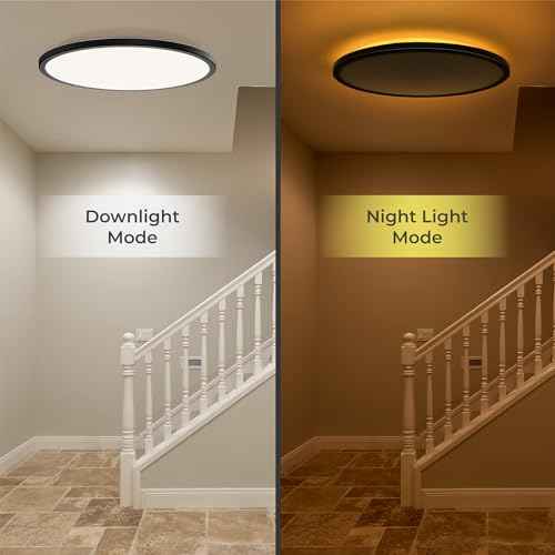 Matane 15.4in LED Flush Mount Ceiling Light Fixture with Remote, 2000K Warm Nightlight, Dimmable 3000K-6500K Low Profile Ceiling Lights for Bedroom, Living Room, 3600LM Black