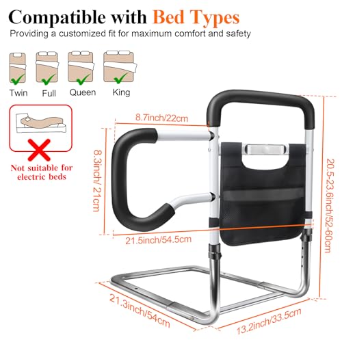 Bed Rails for Elderly Adults Safety, Adjustable Height Bed Guard Rails with Night Motion Light for Seniors, Carbon Steel Bed Assist Rails for Queen King Size Bed (Patent Pending)