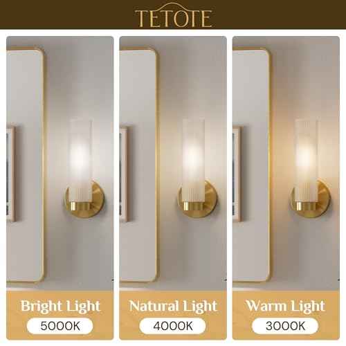 TETOTE Brushed Gold Wall Sconces Set of Two Modern Bathroom Wall Light Fixtures Farmhouse Wall Lights with Frosted Glass Shade for Mirror Bedroom Living Room