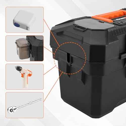 Tool Box Organizer Small 15inch, Mini Toolbox Organization with Handle, Portable Tool Box PLUS an Exclusive Side-Mounted Parts Box, Plastic Tool Storage