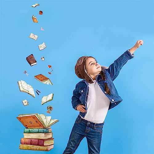 SUPERDANT Magic Book Wall Decals Stickers with Flying Book School Bag Scissors for Bedroom Wall Mural Ruler Globe Decor for School Library Reading Room Classroom Wallpaper Decor Birthday Gift