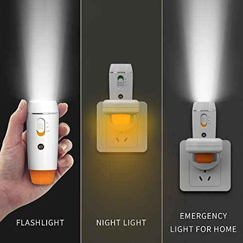 Emergency FlashLight - 3-in-1 LED Power Failure Light, Rechargeable Flashlight, Plug-in Night Light, Multi-Function Flashlights - 2 Pack