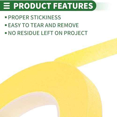 Motoforti Universal Painters Tape Masking Master Tape 5500x1.2x0.01cm / 60.15 Yards x 0.47 Inches x 140um Easy Removal Crepe Paper Yellow 1 Pc