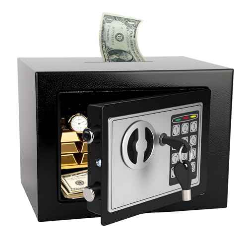 Mini Electronic Safe Box with Digital Keypad & Keys, Small Safe Deposit Boxes with Coin Slot, Safety Boxes for Home Office Dorm, Drop-resistant & Durable, For Cash, Jewelry, Passport