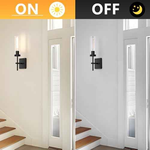 Wall Sconces Set of Two, Matte Black Bathroom Sconces Wall Lighting with Clear Glass, Modern Sconces Wall Decor Set of 2 Hardwired Vanity Light fixtures for Mirror Living Room Hallway Bedroom