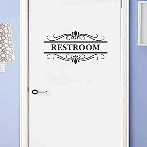 Restroom Sign Wall Decal Vinyl Stickers, Removable Cute Art Design DIY Sticker Mural for Restroom Bathroom Washroom WC Toilet Door Decoration