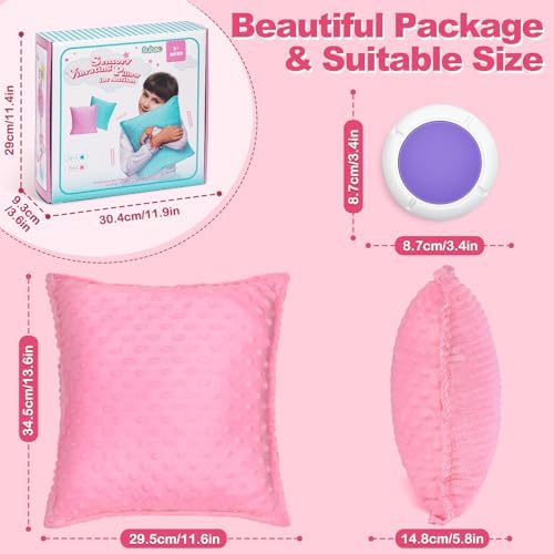 Subao 12" Vibrating Sensory Toddler Pillow with Two Textures, Sensory Toys for Kids with Autism, Birthday Xmas Gifts for Ages 4-10, Pink