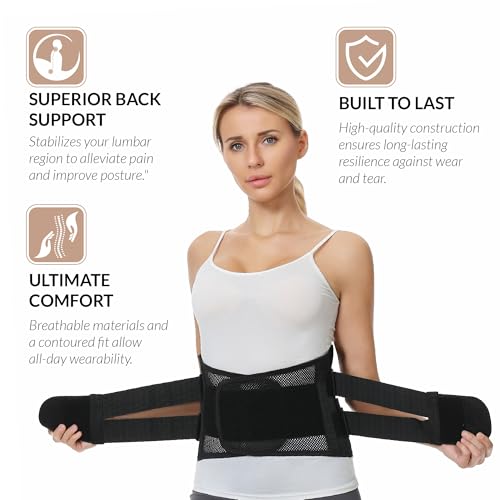 NeoTech Care Adjustable Double Pull Lumbar Brace/Lower Back Belt (Black, Size XL)