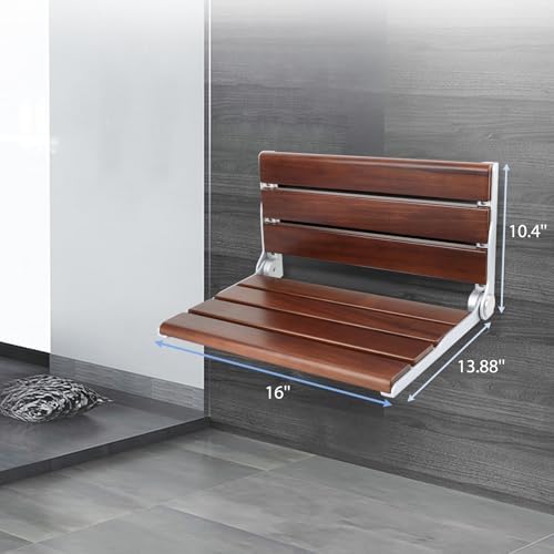 Wall Mounted Shower Seat - 16IN Shower Benches for Inside Shower with 400LB Capacity, Fold Down Shower Seat for Elderly, Disabled & Pregnant Women, Non-Slip Red Shower Chair, [2025 New Upgrade]