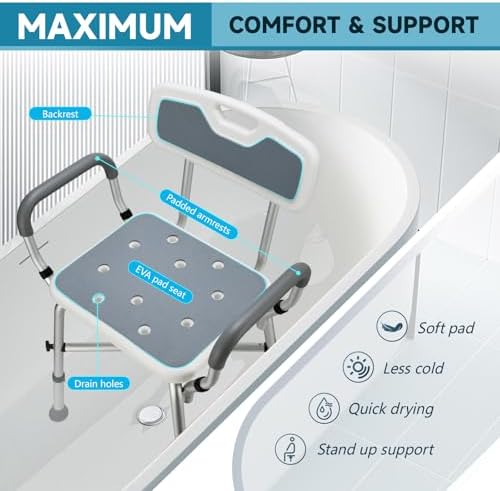 Shower Chair for Inside Shower, FSA/HSA Eligible 600 lbs Heavy Duty Shower Chair for Elderly and Disabled, Height Adjustable Shower Chair with Arms and Back, Bath Chairs for Seniors, Adults, Handicap