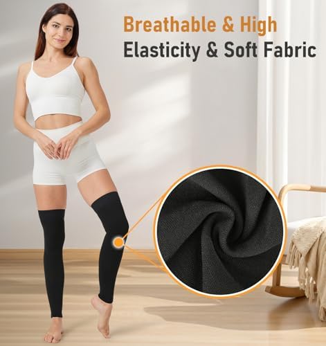 NURCOM 15-20 mmHg Compression Stockings for Women & Men, Footless Thigh High Compression Sleeves with Dot Silicone Band, Graduated Support Pressure Stockings-Ideal for Athletic, Medical, Travel Use
