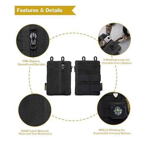 VIPERADE VE18N-M EDC Pouch, Pocket Wallet with 3 EDC Slots+2 Zipper Pockets, 1 Large Pocket for Notebook or Cellphone, Slim EDC Pocket Organizer for Men (Black)