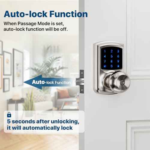 Hidalife Keyless Entry Door Lock with Code, Keypad Door Lock with Handle, Touchscreen Digital Lock with Keypad for Front Door, Auto-Lock, Satin Nickel