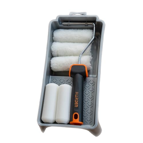 Professional 4 inches 7-Piece Paint Roller Brush Set ? Includes Foam & Polyester Acrylic Rollers, Silver Paint Trap, TPR Handle ? Ideal for Smooth Finishes on All Paint Types