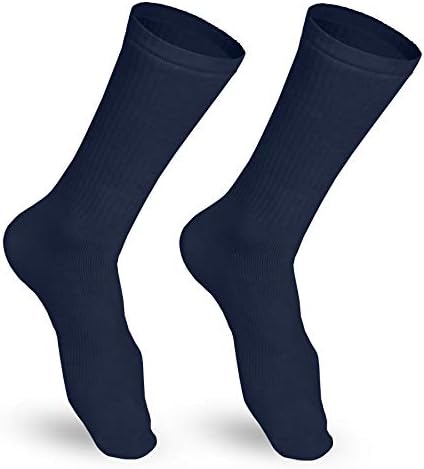 Truform Compression Socks, 15-20 mmHg, Men's Crew Length Mid-Calf Cushion Foot Socks, Navy, Medium