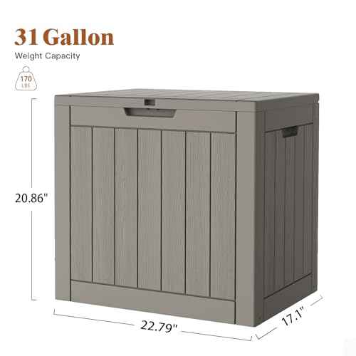 Outdoor Storage Box, 31 Gallon Deck Box Waterproof, Resin Patio Storage Bin for Package Delivery, Patio Furniture Cushion, Garden Tools, Pool Accessories, Weatherproof
