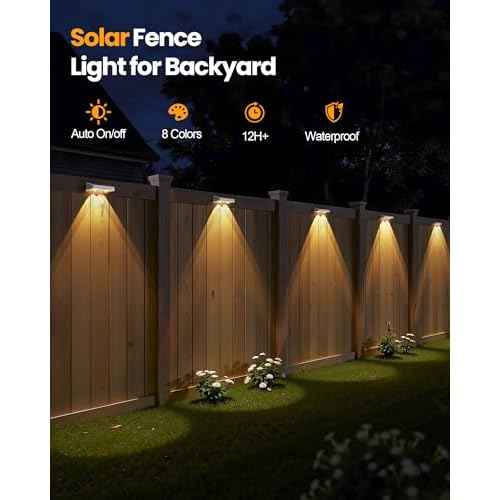 Bridika Solar Fence Lights Outdoor Waterproof, 12 Pack Solar Powered Deck Lights with Bright Lens LED, Warm White, Cool White and RGB Color Glow, Solar Light for Backyard, Wall, Patio & Garden