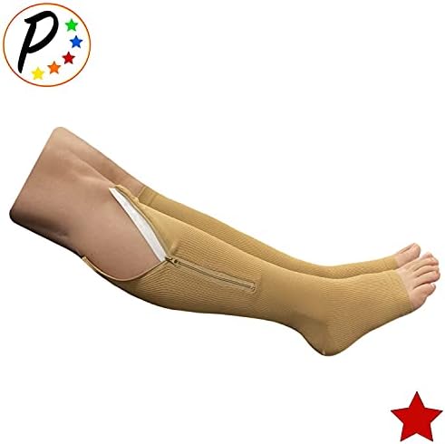 Original Open Toe 20-30 mmHg Firm Compression Circulation Zipper Socks (Beige, 5X-Large)