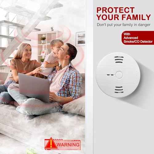 Combination Smoke and Carbon Monoxide Detector Alarm, 2-Pack Beeps Warning Smoke and CO Alarms for Basements Travel Home Office House Bedroom Living Room Car, Battery Operated, Comply with UL 217/2034