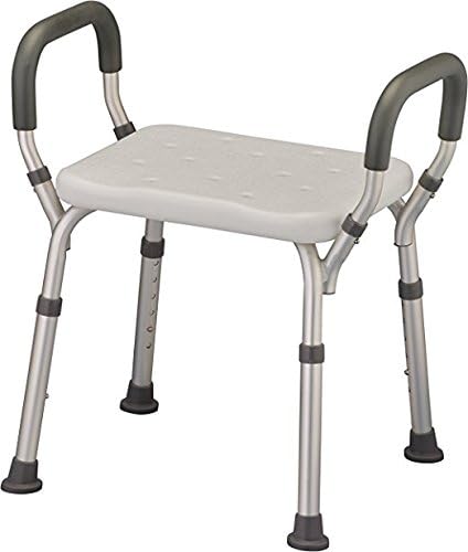 HEALTHLINE Adjustable Shower Bench with Arms â Lightweight Bath Seat with Padded Handles, Height 15"â20", White Plastic Seat with Drainage Holes, for Balance Assistance in Shower/Tub, 300 lb Capacity