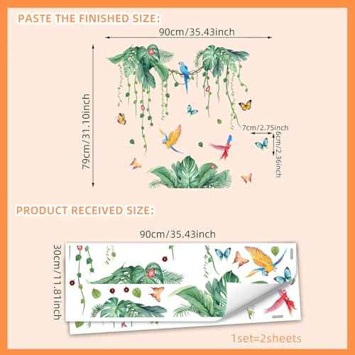 Lush Tropical Wall Decals with Jungle Vines Palm Leaves Removable Peel and Stick Wall Art for Nursery Living Room Office Bohemian Decor