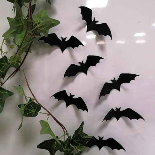 3D Bats Wall Stickers, Halloween Decors- 12 Black Bats and 12 Red Bats- Halloween Party Decoration