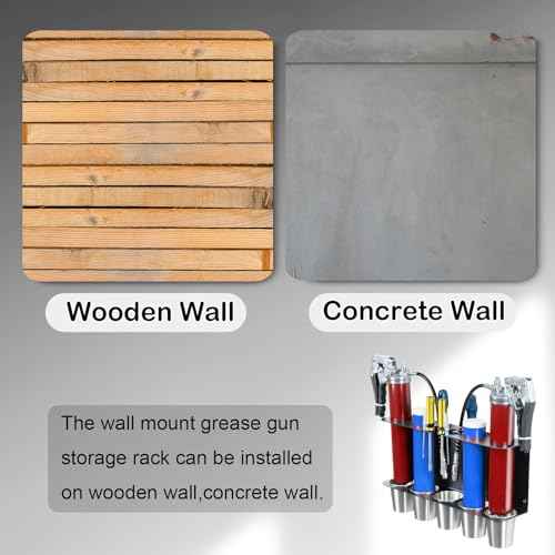 Grease Gun Holder, Wall Mount Storage Rack Compatible with 2 Grease Guns Organizer with 5 Removable Drip Cups for Garage and Shop Workshop Storage Black