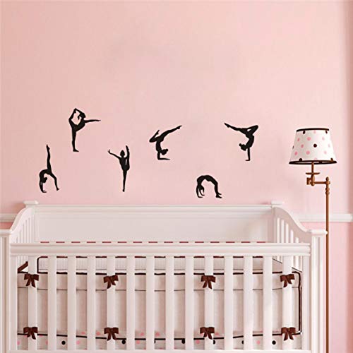 Home Decor Wall Sticker-Six Dance Girls Gymnastics Wall Stickers -Sport Vinyl Art Wall Mural Sticker Home Decoration Wall Papers (Black)