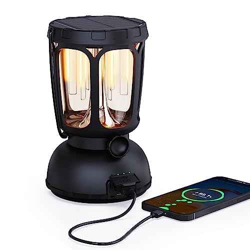 Mesqool Camping Lantern Rechargeable Battery 6000mAh, 650LM LED Lanterns for Power Outages Emergency Hurricane, Solar Hand Crank Lantern for 200 Hours
