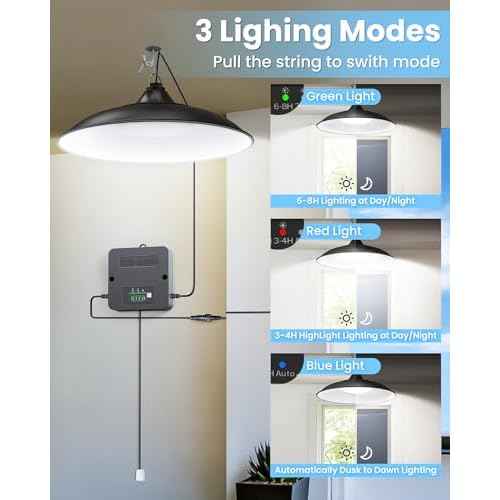 Solar Shed Light Indoor Outdoor, 2Pack Solar Pendant Light 2000LM Daytime Available with Battery Display, Waterproof Solar Powered Lights Indoor for Barn, Gazebo, Chicken Coops, Shop