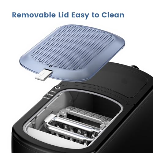 Electactic Bullet Ice Maker, 18Lbs/Day Compact Countertop Ice Makers, Removable Lid Easy to Clean, Fast 6Pcs Bullet Ice in 8 Mins, Self-Cleaning & Low Noise for Office, Bedroom, RV(Black)