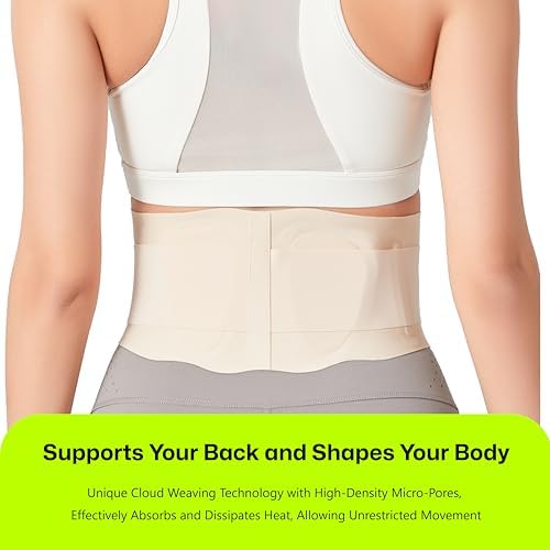 Ultra Thin Back Brace for Lower Back, Breathable Lightweight Back Brace for Women & Men, Adjustable Back Support Brace for Lower Back Pain Relief, Sciatica, Scoliosis, Herniated Disc (Beige, X-Large)