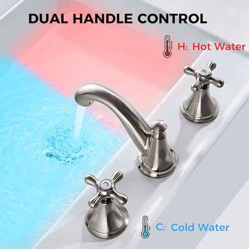 Vintage Widespread Bathroom Faucet - 2 Handle 3-Hole Sink Faucet Brushed Nickel Brass, Drip-Free Ceramic Disc Cartridge, Adjustable 8 to 16 Inch Installation