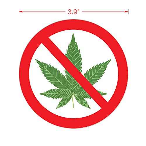 dealzEpic - No Cannabis Symbol Sticker/Marijuana Prohibited Sign - Self Adhesive Peel and Stick Vinyl Decal - 3.94 inches in Diameter | Pack of 4 Pcs