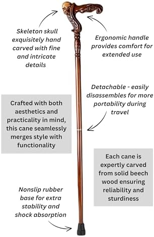 Hand Carved Wooden Walking Cane with Ergonomic Handle and Rubber Tip for Men and Women - Fashionable Unique Walking Stick for Seniors - 37 inch