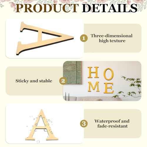 PATIKIL 7.87 Inch 3D Acrylic Alphabet Mirror Wall Stickers Letter A Self-Adhesive Home Decor Letter Sign Art Sticker Decal for DIY Home Decoration Light Gold