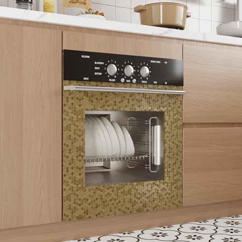CRE8TIVE Metallic Mustard Gold Peel and Stick Wallpaper Textured 12"x80" Hexagon Honeycomb Gold Wallpaper for Kitchen Fridge Vinyl Wrap Waterproof Adhesive Metallic Contact Paper for Cabinets Drawers