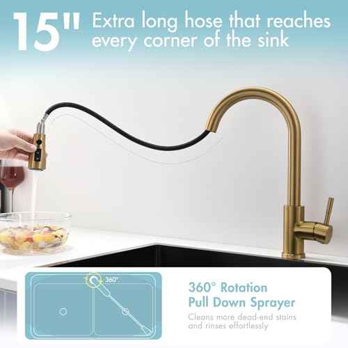 GIMILI Gold Kitchen Faucet with Pull Down Sprayer Single Hole Kitchen Sink Faucet Suitable for Farmhouses RV Laundry Room Outdoor and Campers